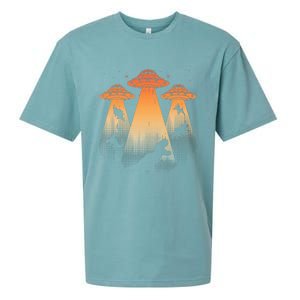 Cool Dinosaur Ufo Alien Abduction Dinosaur Sueded Cloud Jersey T-Shirt