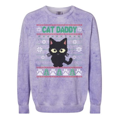 Cat Daddy Ugly Christmas Sweater Pajama Funny Kitty Cat Lover Xmas Gift Colorblast Crewneck Sweatshirt