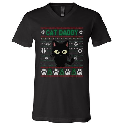 Cat Daddy Ugly Christmas Sweater Pajama Funny Kitty Cat Lover Xmas Gift V-Neck T-Shirt