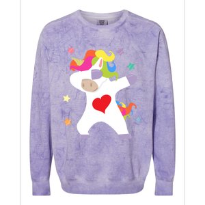 Cute Dabbing Unicorn Heart Valentines Day Cute Gift Colorblast Crewneck Sweatshirt