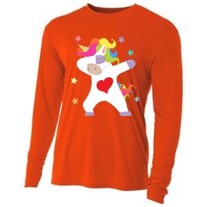 Cute Dabbing Unicorn Heart Valentines Day Cute Gift Cooling Performance Long Sleeve Crew