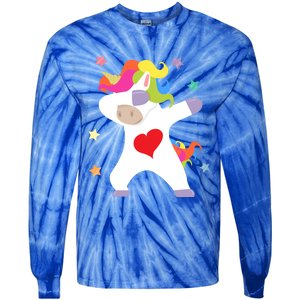 Cute Dabbing Unicorn Heart Valentines Day Cute Gift Tie-Dye Long Sleeve Shirt