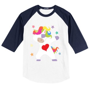 Cute Dabbing Unicorn Heart Valentines Day Cute Gift Baseball Sleeve Shirt