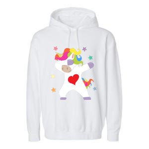 Cute Dabbing Unicorn Heart Valentines Day Cute Gift Garment-Dyed Fleece Hoodie