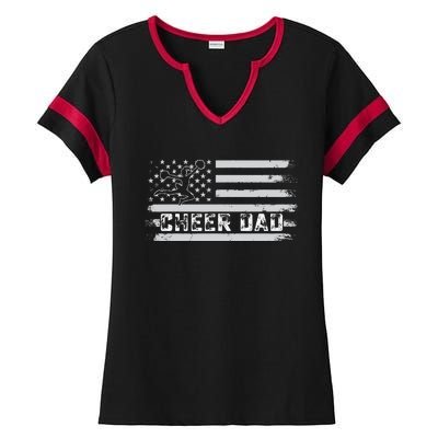 Cheer Dad Usa Flag Vintage Father Cheerleader Squad Tees Ladies Halftime Notch Neck Tee