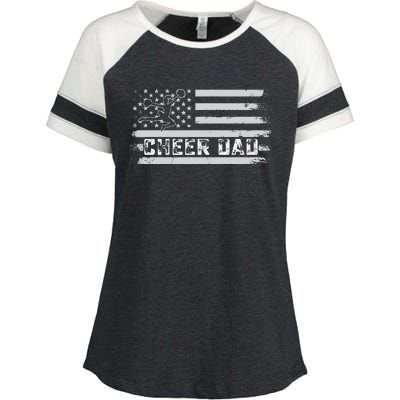 Cheer Dad Usa Flag Vintage Father Cheerleader Squad Tees Enza Ladies Jersey Colorblock Tee