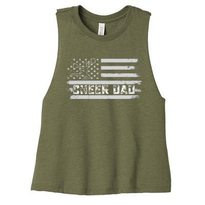 Cheer Dad Usa Flag Vintage Father Cheerleader Squad Tees Women's Racerback Cropped Tank