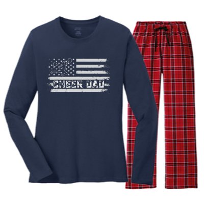 Cheer Dad Usa Flag Vintage Father Cheerleader Squad Tees Women's Long Sleeve Flannel Pajama Set 