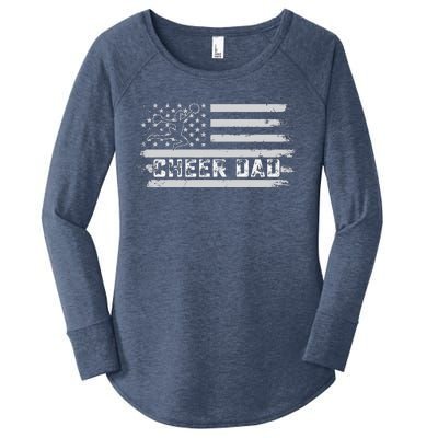 Cheer Dad Usa Flag Vintage Father Cheerleader Squad Tees Women's Perfect Tri Tunic Long Sleeve Shirt