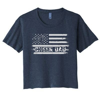 Cheer Dad Usa Flag Vintage Father Cheerleader Squad Tees Women's Crop Top Tee