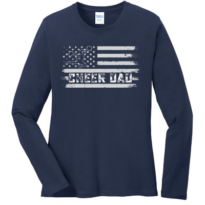 Cheer Dad Usa Flag Vintage Father Cheerleader Squad Tees Ladies Long Sleeve Shirt