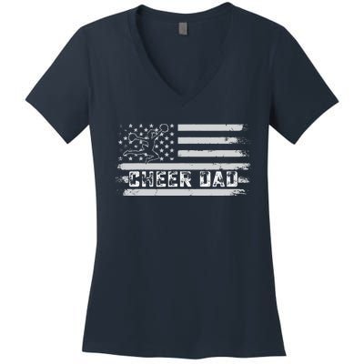 Cheer Dad Usa Flag Vintage Father Cheerleader Squad Tees Women's V-Neck T-Shirt