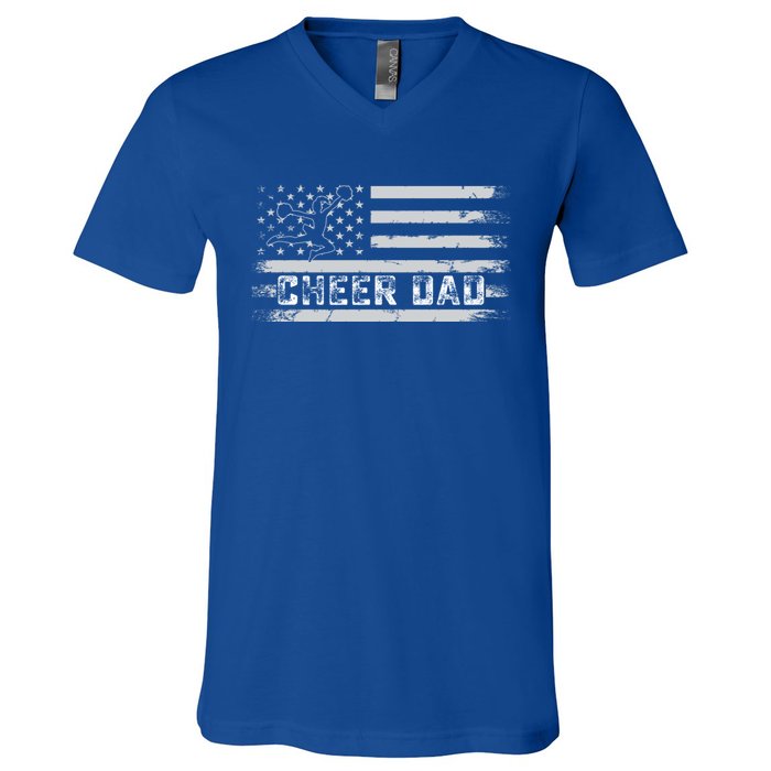 Cheer Dad Usa Flag Vintage Father Cheerleader Squad Gift V-Neck T-Shirt