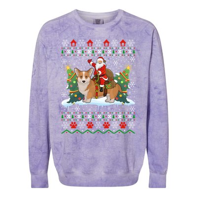 Corgi Dog Ugly Xmas Gift Santa Riding Corgi Christmas Meaningful Gift Colorblast Crewneck Sweatshirt