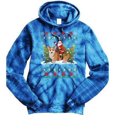 Corgi Dog Ugly Xmas Gift Santa Riding Corgi Christmas Meaningful Gift Tie Dye Hoodie