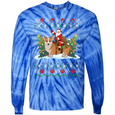 Corgi Dog Ugly Xmas Gift Santa Riding Corgi Christmas Meaningful Gift Tie-Dye Long Sleeve Shirt