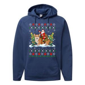 Corgi Dog Ugly Xmas Gift Santa Riding Corgi Christmas Meaningful Gift Performance Fleece Hoodie