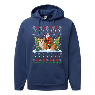 Corgi Dog Ugly Xmas Gift Santa Riding Corgi Christmas Meaningful Gift Performance Fleece Hoodie