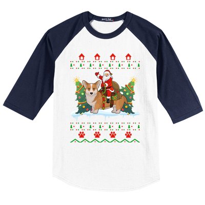 Corgi Dog Ugly Xmas Gift Santa Riding Corgi Christmas Meaningful Gift Baseball Sleeve Shirt