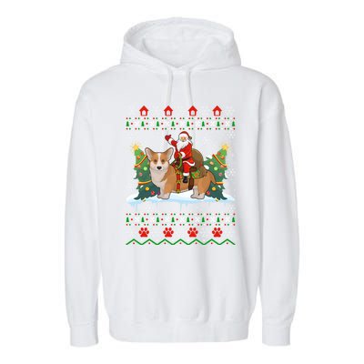 Corgi Dog Ugly Xmas Gift Santa Riding Corgi Christmas Meaningful Gift Garment-Dyed Fleece Hoodie