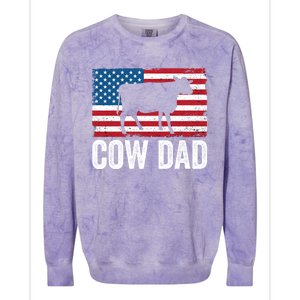 Cow Dad Usa American Flag Funny Cow Lover Owner Daddy Gift Colorblast Crewneck Sweatshirt