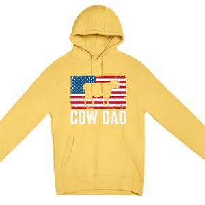 Cow Dad Usa American Flag Funny Cow Lover Owner Daddy Gift Premium Pullover Hoodie