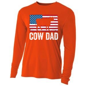 Cow Dad Usa American Flag Funny Cow Lover Owner Daddy Gift Cooling Performance Long Sleeve Crew