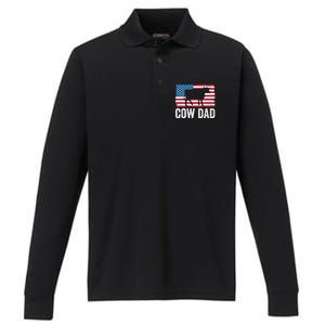 Cow Dad Usa American Flag Funny Cow Lover Owner Daddy Gift Performance Long Sleeve Polo