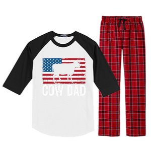 Cow Dad Usa American Flag Funny Cow Lover Owner Daddy Gift Raglan Sleeve Pajama Set