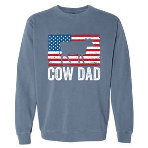 Cow Dad Usa American Flag Funny Cow Lover Owner Daddy Gift Garment-Dyed Sweatshirt