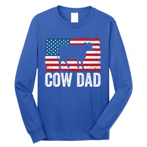 Cow Dad Usa American Flag Funny Cow Lover Owner Daddy Gift Long Sleeve Shirt