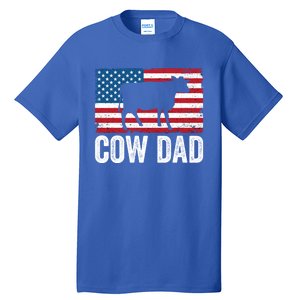 Cow Dad Usa American Flag Funny Cow Lover Owner Daddy Gift Tall T-Shirt