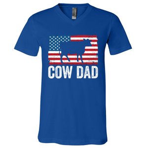 Cow Dad Usa American Flag Funny Cow Lover Owner Daddy Gift V-Neck T-Shirt