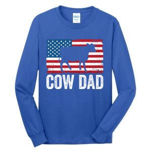 Cow Dad Usa American Flag Funny Cow Lover Owner Daddy Gift Tall Long Sleeve T-Shirt