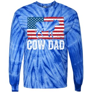 Cow Dad Usa American Flag Funny Cow Lover Owner Daddy Gift Tie-Dye Long Sleeve Shirt