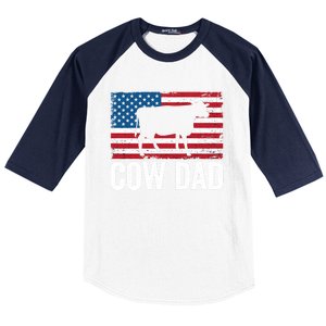 Cow Dad Usa American Flag Funny Cow Lover Owner Daddy Gift Baseball Sleeve Shirt