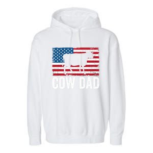 Cow Dad Usa American Flag Funny Cow Lover Owner Daddy Gift Garment-Dyed Fleece Hoodie