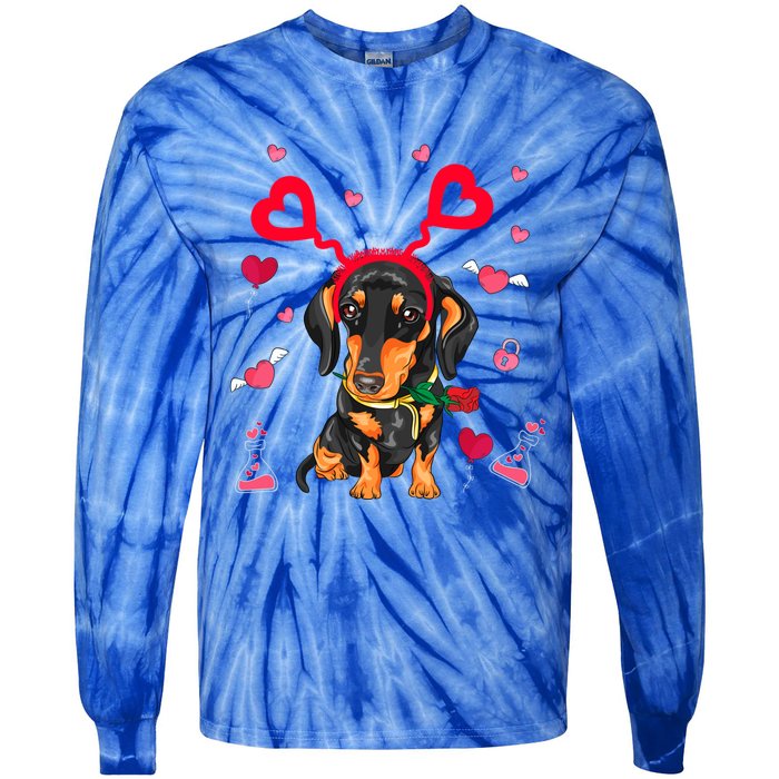 Cute Dachshund Valentine's Day Dachshund Dog Lover Valentine Gift Tie-Dye Long Sleeve Shirt