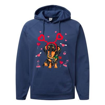 Cute Dachshund Valentine's Day Dachshund Dog Lover Valentine Gift Performance Fleece Hoodie