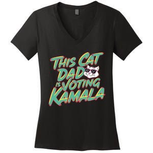 Cat Dad Voting Kamala Harris For President 2024 Vote Blue Women's V-Neck T-Shirt