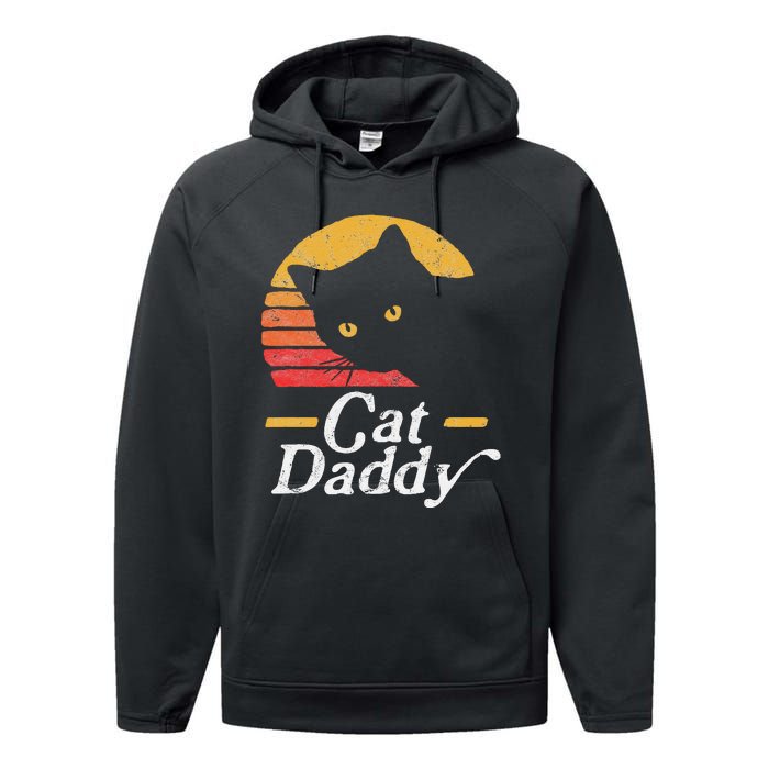 Cat Daddy Vintage Eighties Style Cat Retro Distressed Performance Fleece Hoodie