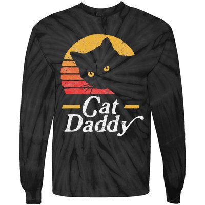 Cat Daddy Vintage Eighties Style Cat Retro Distressed Tie-Dye Long Sleeve Shirt