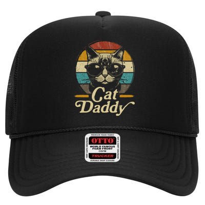 Cat Daddy Vintage 80s Style Cat Retro Sunglasses High Crown Mesh Back Trucker Hat