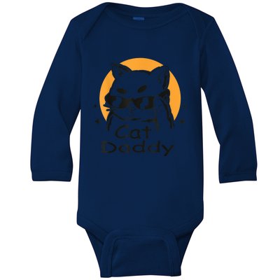 Cat Daddy Vintage Eighties Style Cat Retro Distressed Baby Long Sleeve Bodysuit