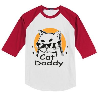 Cat Daddy Vintage Eighties Style Cat Retro Distressed Kids Colorblock Raglan Jersey