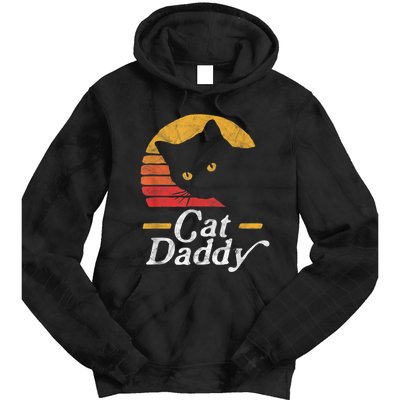 Cat Daddy Vintage Eighties Style Cat Retro Distressed Tie Dye Hoodie