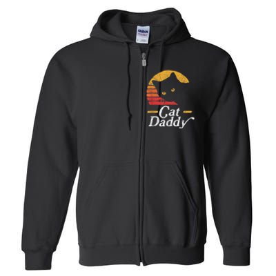 Cat Daddy Vintage Eighties Style Cat Retro Distressed Full Zip Hoodie