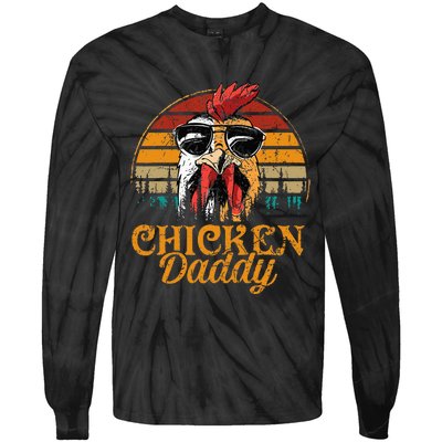 Chicken Daddy Vintage Poultry Farmer Funny Fathers Day Tie-Dye Long Sleeve Shirt