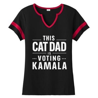 Cat Dad Voting For Kamala President Harris 2024 Vote Blue Ladies Halftime Notch Neck Tee