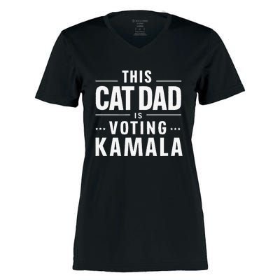 Cat Dad Voting For Kamala President Harris 2024 Vote Blue Women's Momentum V-Neck T-Shirt